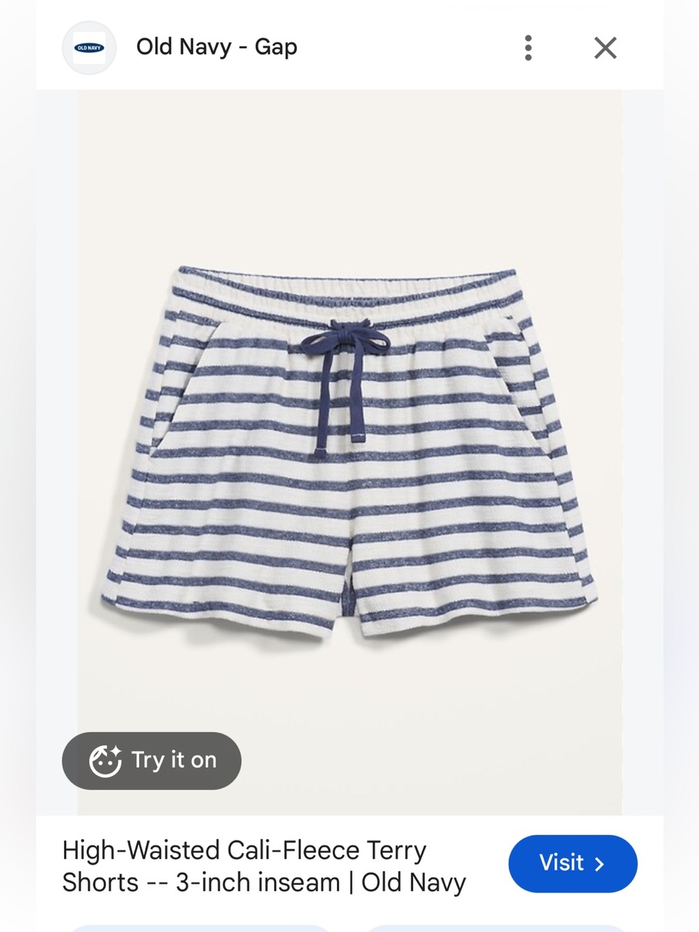 Old Navy Cream & Blue Striped Pull-On / Drawstring Shorts | Size Large